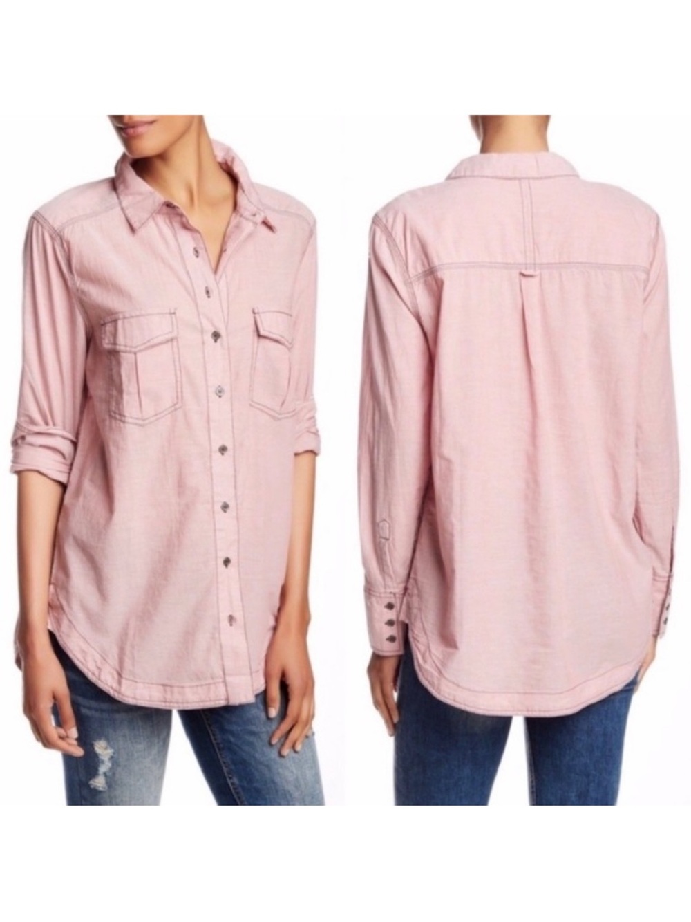 Free People Last Chance Cotton Button Down Pink Medium